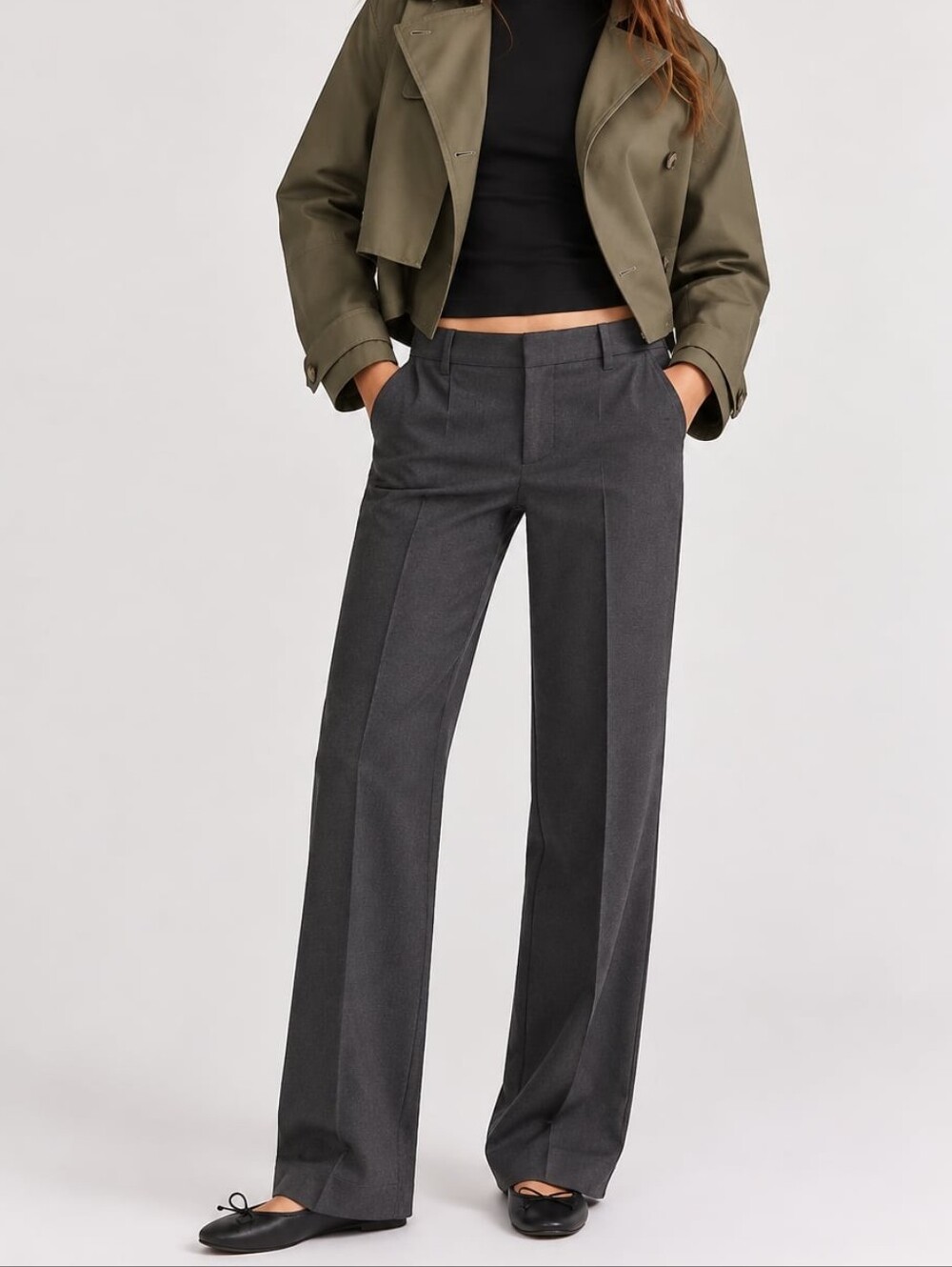 GAP Low Rise Charcoal Gray Trousers Office Interview Professional Curvy